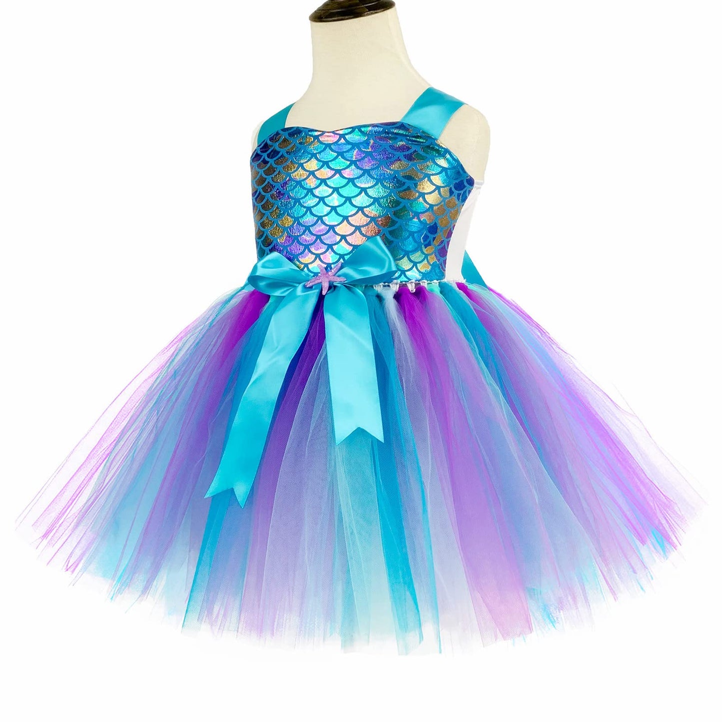 O'COCOLOUR Birthday Gifts Mermaid Dress for Girls Blue Tutu Outfits Kids Halloween Dress Up Costume 9-10 Years