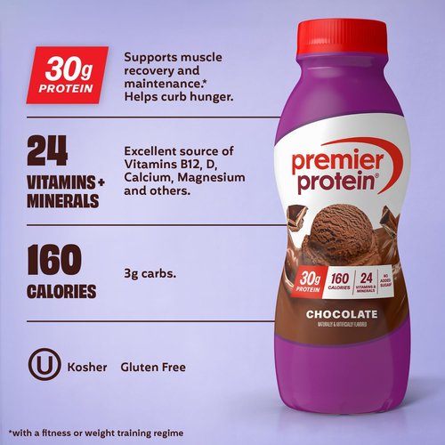 Premier Protein Shake - Chocolate Flavor | 30g Protein, No Added Sugar, 24 Vitamins & Minerals, 11.5 fl oz, 12 Pack