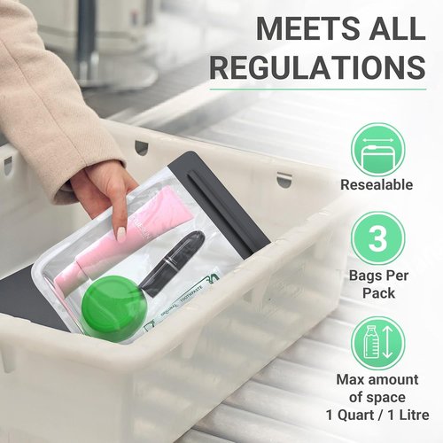 Ogato Clear TSA Approved Toiletry Bag Set - 3 Quart Size Travel Bags for Liquids & Cosmetics