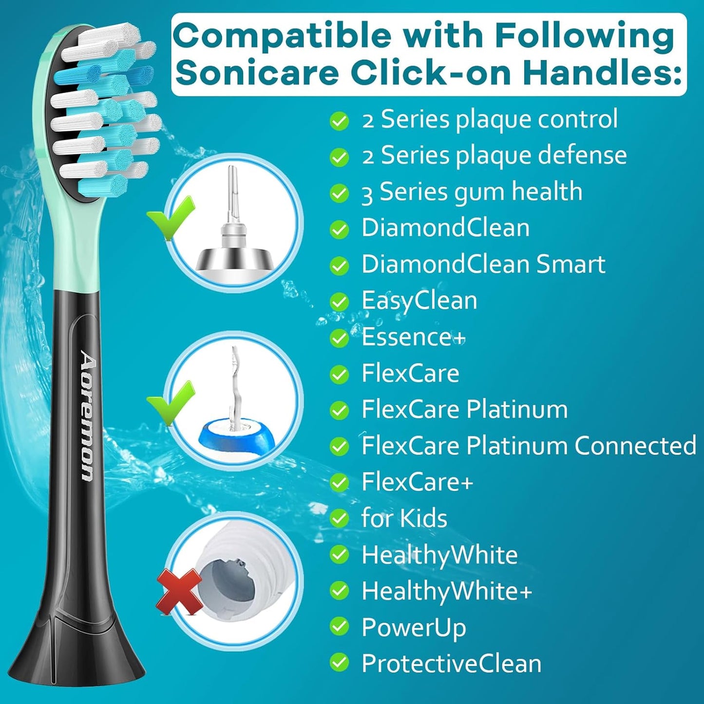 Aoremon Sonicare Toothbrush Replacement Heads - Compatible with Philips Sonicare 2-3 Series | 4 Count, Black