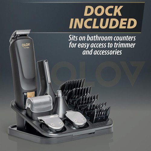 OLOV Beard Trimmer - 21-Piece All-in-One Men's Grooming Kit with USB Recharge Dock | Hair, Nose & Ear Clipper