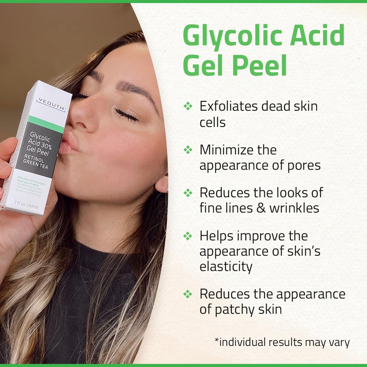 YEOUTH Glycolic Acid Peel - At-Home Chemical Exfoliator with 30% AHA & Retinol for Smooth Skin | 1oz