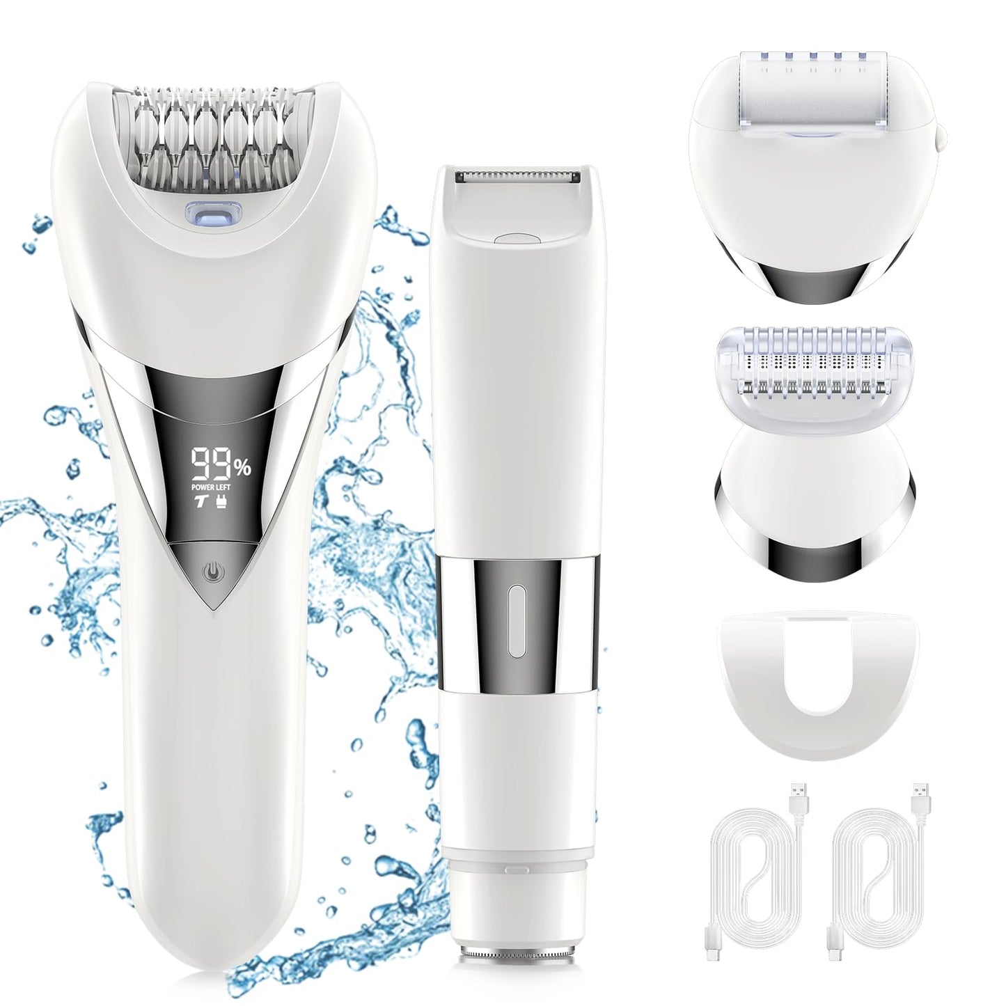 Electric Bikini Epilator for Women, 5 in 1 Hair Removal for Face, Chin, Arm, Leg, Armpit, Bikini Trimmer, IPX6 Waterproof, USB Rechargeable, Wet & Dry Lady Shaver,2 Speeds & 5 Cutter Heads