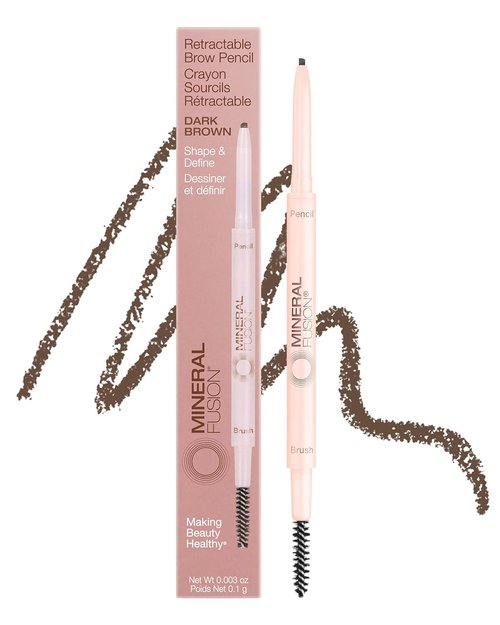 Mineral Fusion Retractable Brow Pencil - Dark Brown | Award-Winning Eyebrow Shaping & Defining Tool with Blending Spoolie - Long-Lasting, Vegan Formula