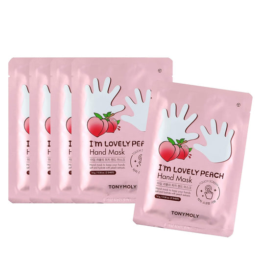 TONYMOLY I’m Lovely Peach Hand Mask - Hydrating Korean Hand Treatment Gloves with Peach & Plum Extracts | 5-Pack