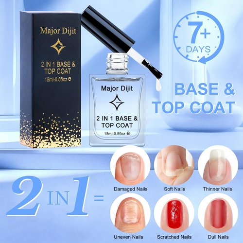 Major Dijit Clear Base & Top Coat Nail Polish - Quick Dry, Long-Lasting, High Gloss - 0.5 Fl Oz
