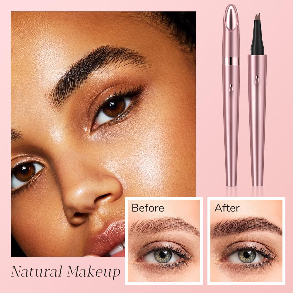 Skiennix Waterproof Eyebrow Pen - 4-Tip Microblading Pencil for Natural Makeup | Dark Brown