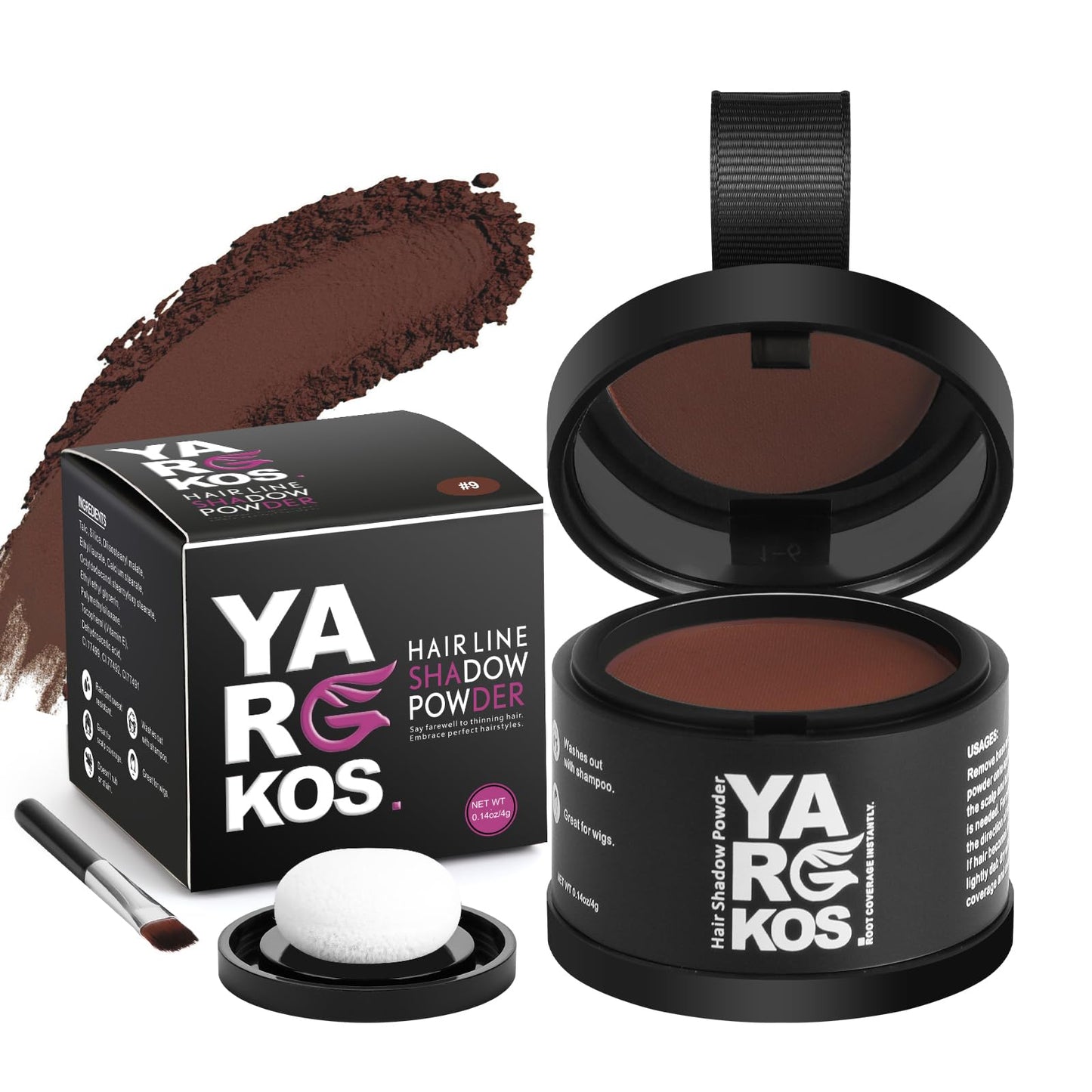 Yargkos Hairline Shadow Powder, Auburn, Root Touch Up Powder for Instantly Gray Hair Cover Up, Women Color Root Coverage for Thinning Grey, Mens Roots Concealer for Hair Loss Beard Line, #9