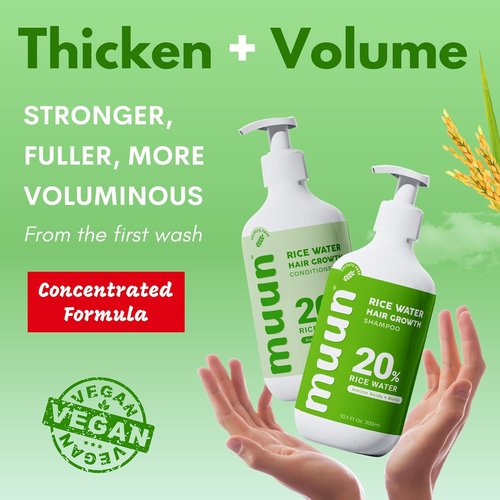 Muun Rice Water Shampoo & Conditioner Set - Boost Hair Growth & Regrowth | Natural Ingredients, Biotin & Keratin