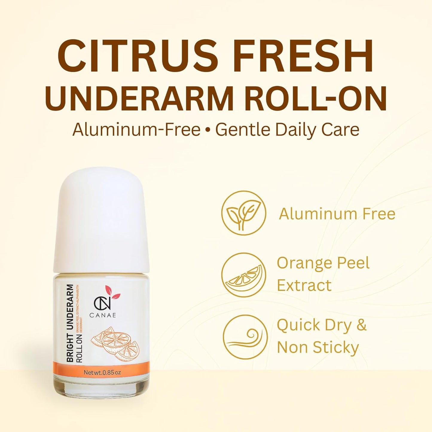 CANAE - Aluminum-Free Roll-On Deodorant for Sensitive Skin | Unisex Citrus Scent, 0.85 oz Travel Size