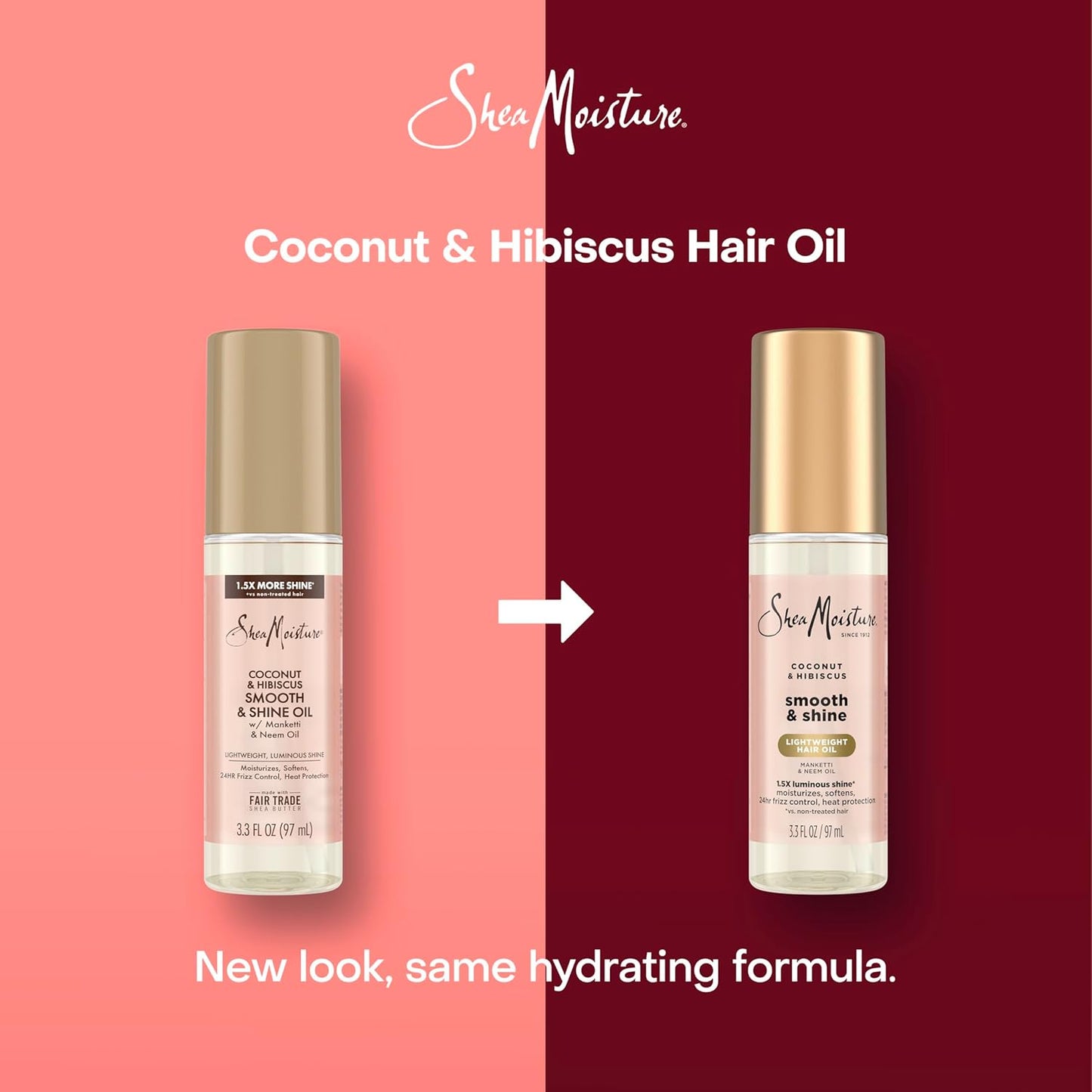 Shea Moisture Coconut & Hibiscus Smooth & Shine Oil - Softens & Hydrates Hair | 3.3 Fl Oz