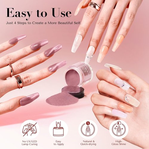 AZUREBEAUTY Dip Powder Nail Set - 6 Colors Nude Pink Glitter & Cat Eye | All-Season DIY Manicure Kit
