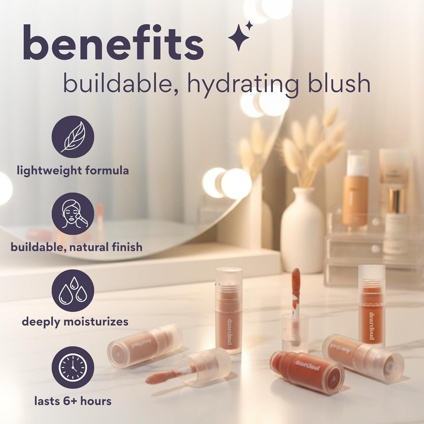 Dearcloud Gentle Crush Serum Blush - Liquid Blush for Cheeks with Hyaluronic Acid - Peaches (.19 fl oz)
