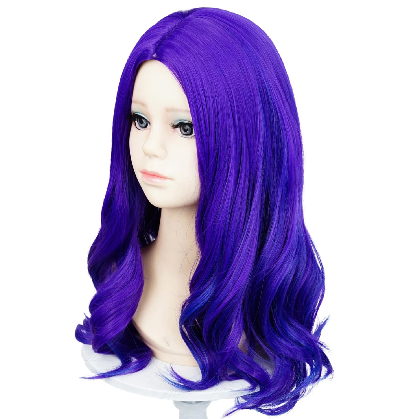 Long Purple Mixed Blue Wavy Wig for Kids Girls Toddlers, Middle Parting Heat Resistant Synthetic Hair Wig for Halloween Costume Party Cosplay