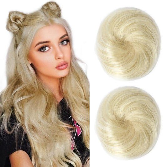 REECHO 2 PCS Mini Claw Clip in Messy & Cat Ears Hair Bun Extensions HB001 Wig Accessory Updo Hairpieces for Women Girls (Pack of 2-3" Straight, Natural Blonde)