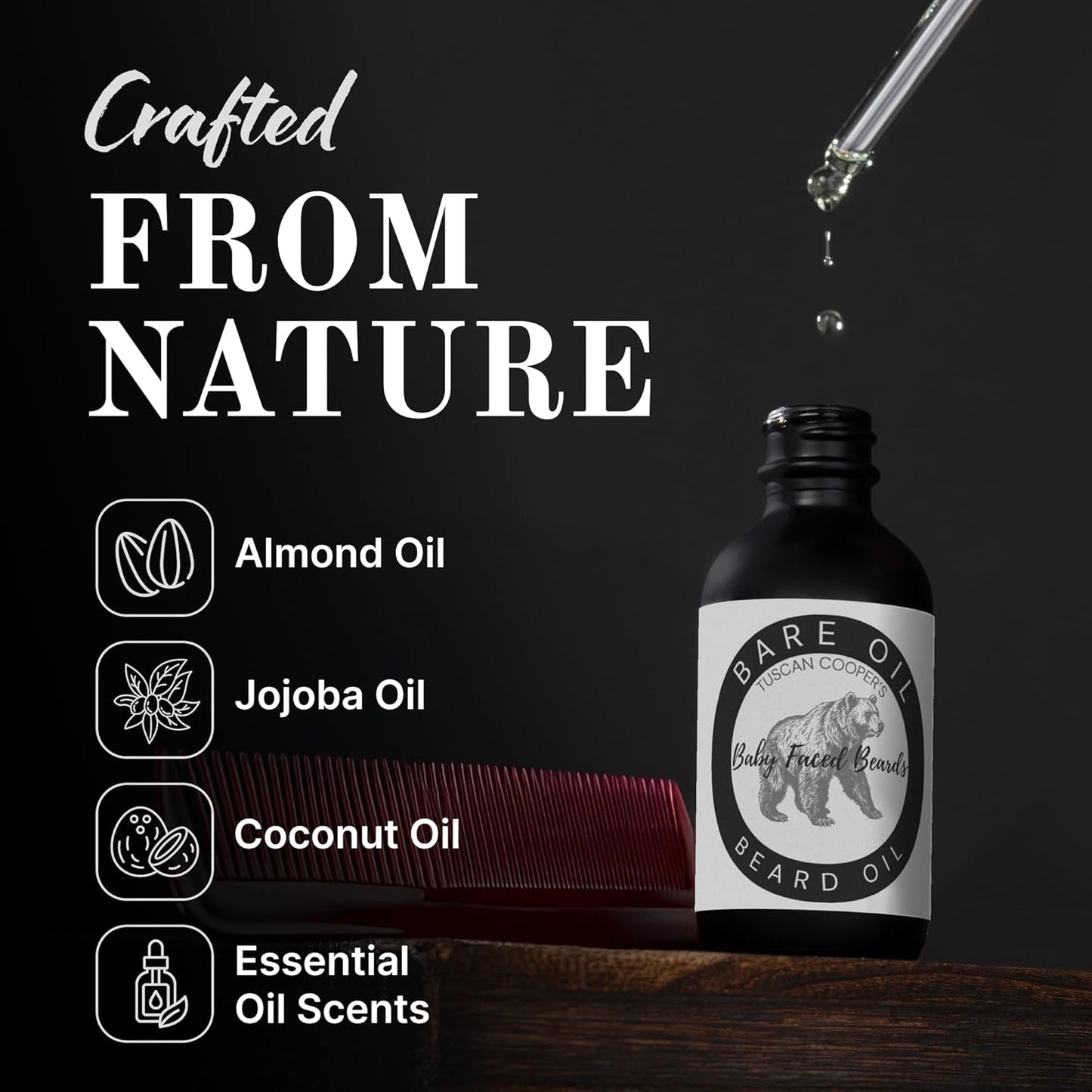 Tuscan Cooper's Beard Oil for Men - Hydrating & Nourishing Natural Softener | Unscented Coconut, Jojoba & Almond