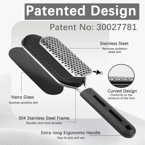 FREATECH 2-in-1 Nano Glass & Stainless Steel Foot File - Professional Callus Remover for Smooth Exfoliation