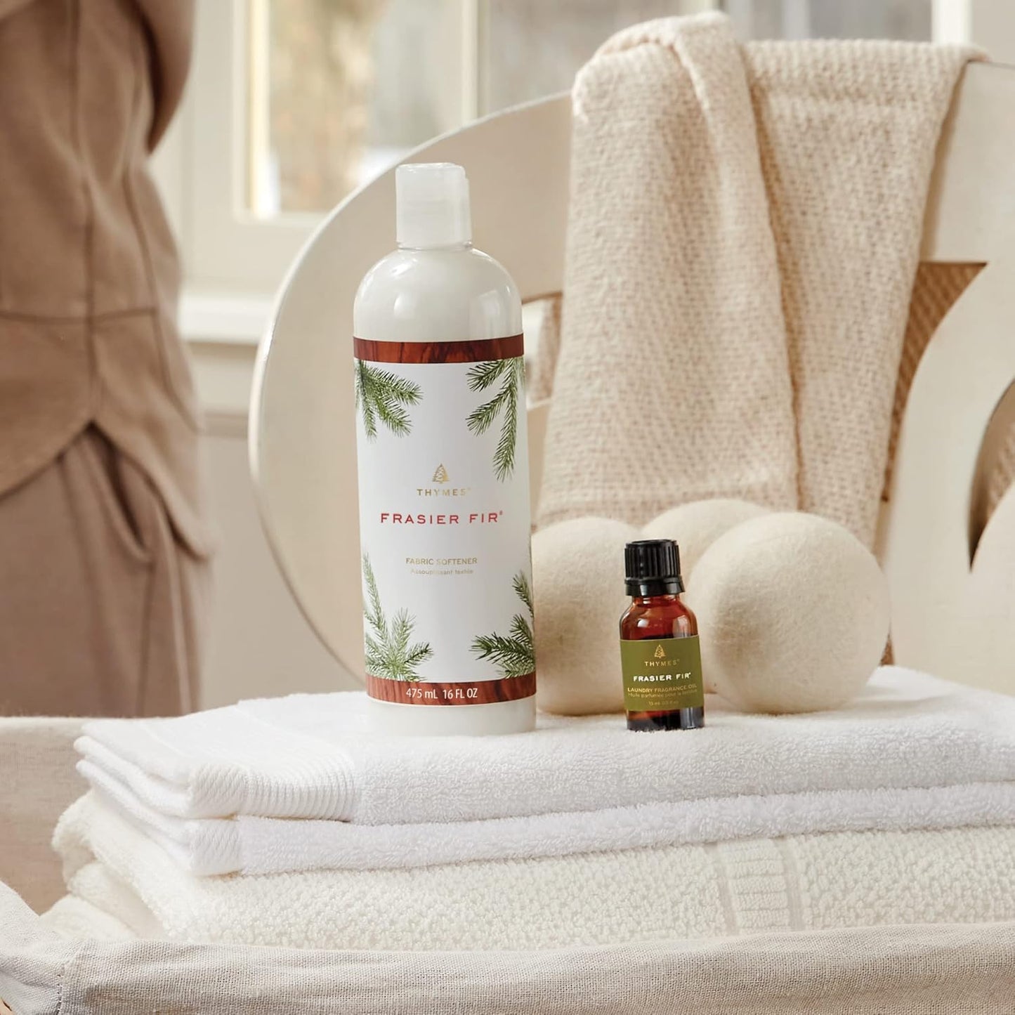 Thymes Wool Dryer Balls Set - 3 Eco-Friendly Laundry Balls + Scented Fragrance Oil | Eliminate Wrinkles & Static (Frasier Fir, 0.5 fl oz)