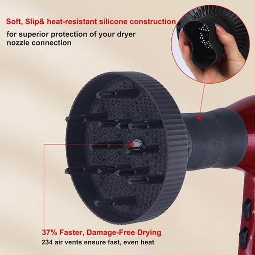 PERFEHAIR Hair Diffuser - Professional Salon Attachment for Frizz-Free Curly Hair | 1.57"-2" Nozzle, Black