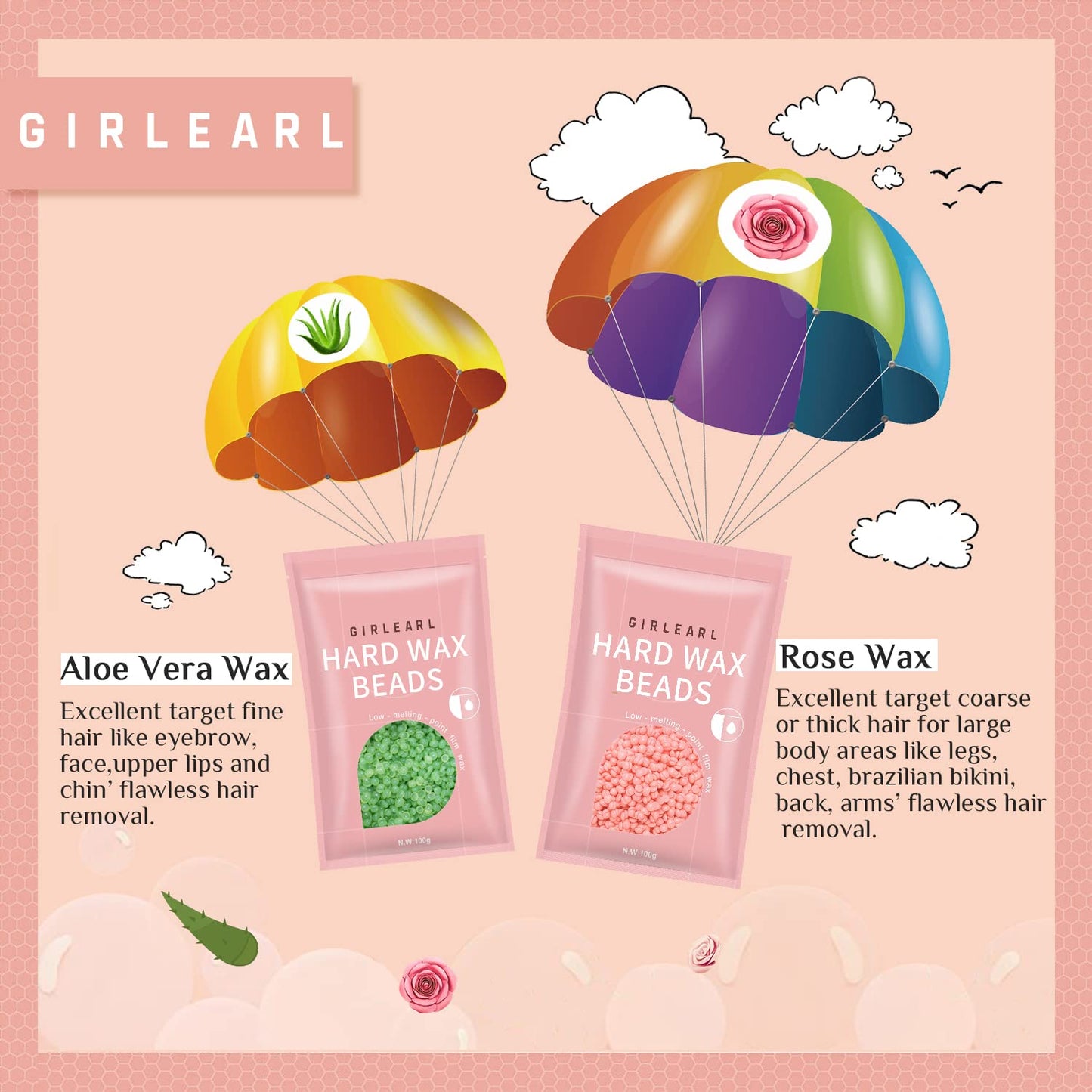 Waxing Kit for Women and Men, GIRLEARLE Wax Warmer Hair Removal at Home with Beads, Multiple Formulas Target Different Types of Sensitive Skin Body, Brazilian Bikini, Eyebrow, Facial