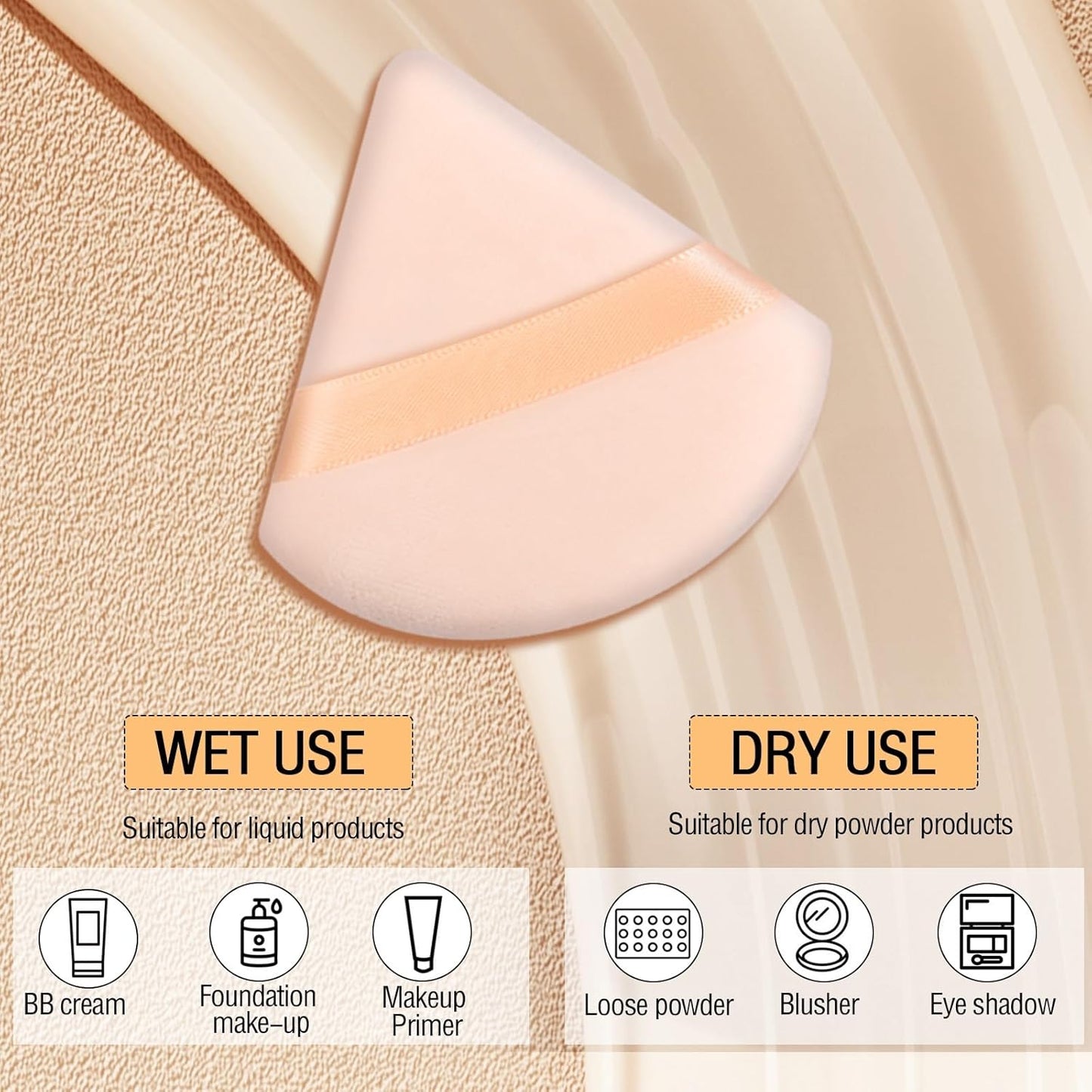 Skiennix Triangle Powder Puff Set - 6 Soft Makeup Sponges for Flawless Foundation Application | Flesh Color