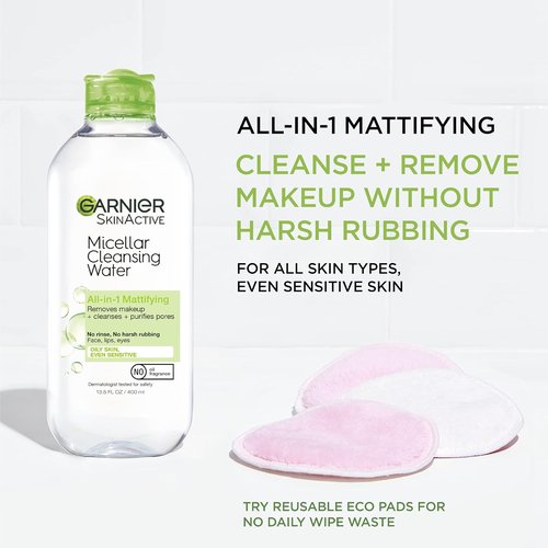 Garnier Micellar Water - Oily Skin Facial Cleanser & Makeup Remover | Mattifying, Vegan, 13.5 Fl Oz