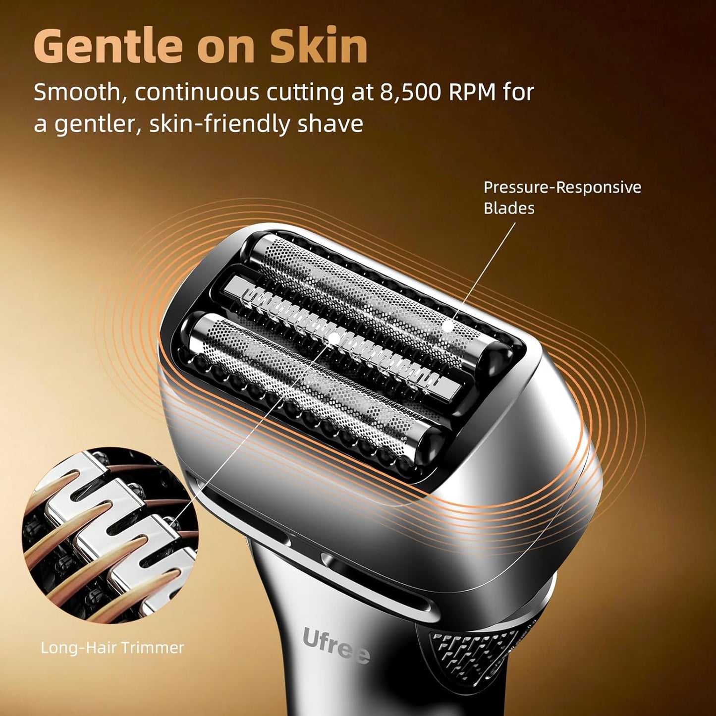 Ufree Foil Shaver - 8,500 RPM Electric Razor for Men | Wet & Dry, Rechargeable, IPX7 Waterproof, Silver