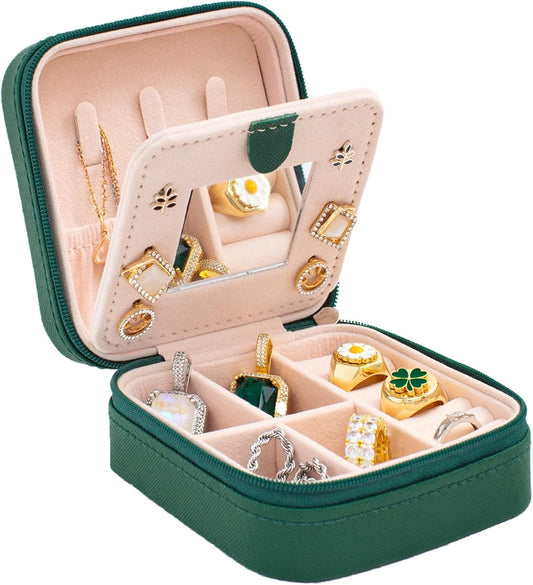 KElofoN Travel Jewelry Case - Compact Jewelry Organizer with Mirror | Perfect Gift for Women & Girls (Green)