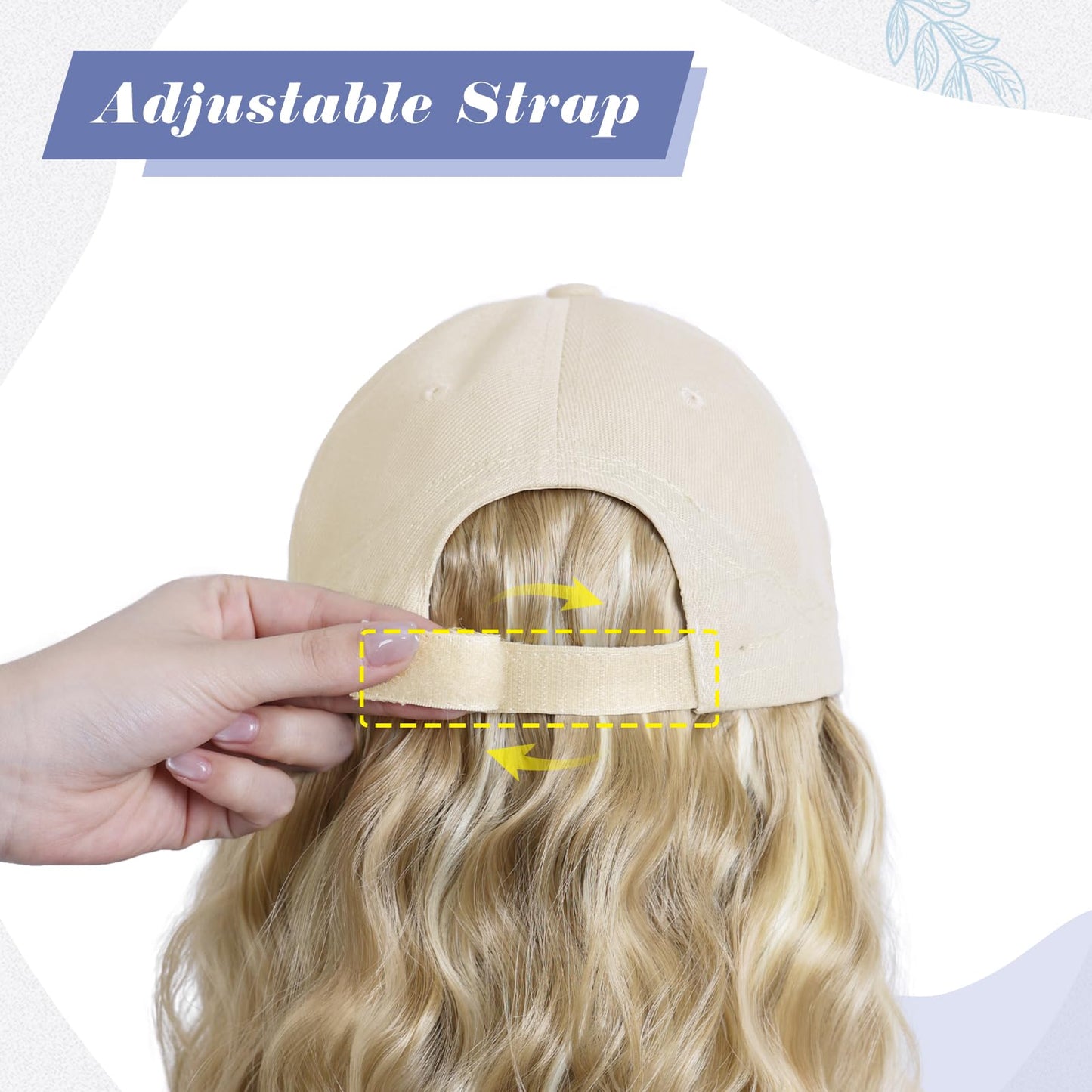 FORCUTEU Hat Wigs for Women Baseball Cap with Hair Extensions Short Wave Curly Synthetic Baseball Cap Wig Adjustable Hat with Hair Attached for Daily Use(Brown Mixed Blonde)