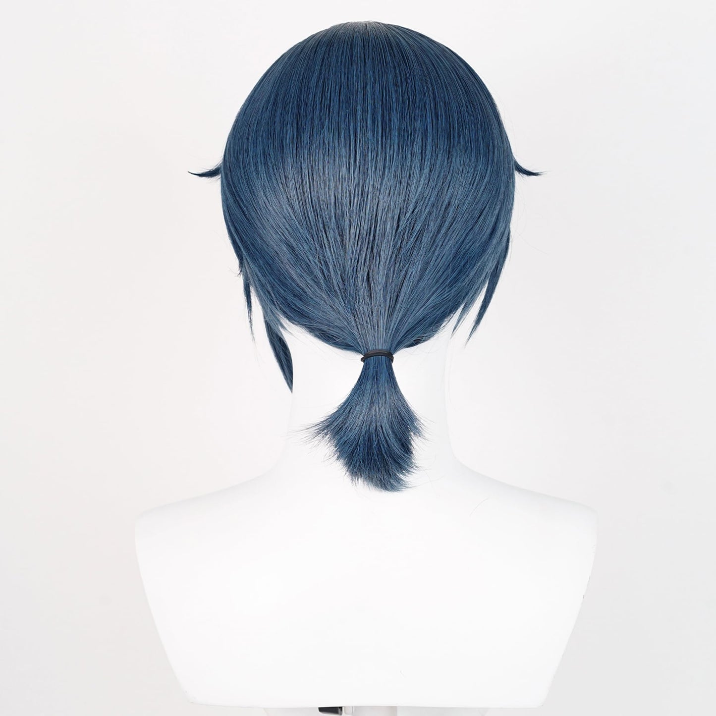 Genshin Impact Cosplay Wig for Xingqiu Bamboo Rain Anime Wigs Short Straight Blue Hair Synthetic Fabric with Bangs and Ponytail for Adult Comic Con, Cosplay Show, Halloween