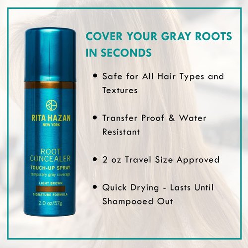 Rita Hazan Root Concealer Touch Up Spray - Instant Gray Root Coverage - Quick Drying, Water-Resistant - 2 oz. Temporary Hair Color Spray