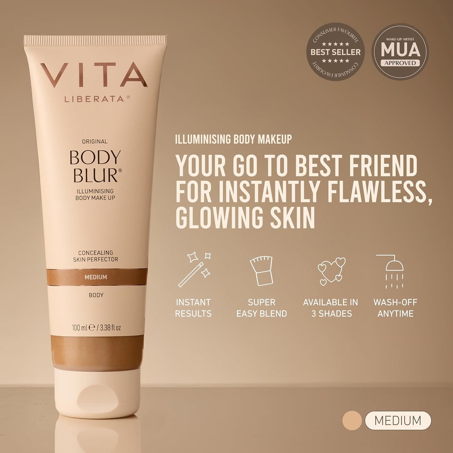 Vita Liberata Body Blur - Skin Perfecting Body Foundation for Flawless Bronze Glow | Easy Application, Even Skin Tone