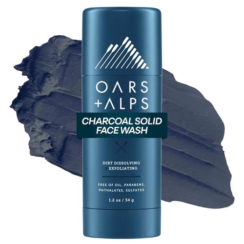 Oars + Alps Exfoliating Face Wash Stick - 2-in-1 Cleanser & Exfoliant with Activated Charcoal | Travel Size 1.2 Oz