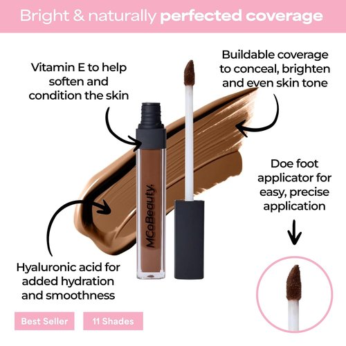 MCoBeauty Brighten & Perfect Cream Concealer - Hydrating Dark Deep Coverage for Under Eyes & Blemishes | Vegan & Cruelty-Free