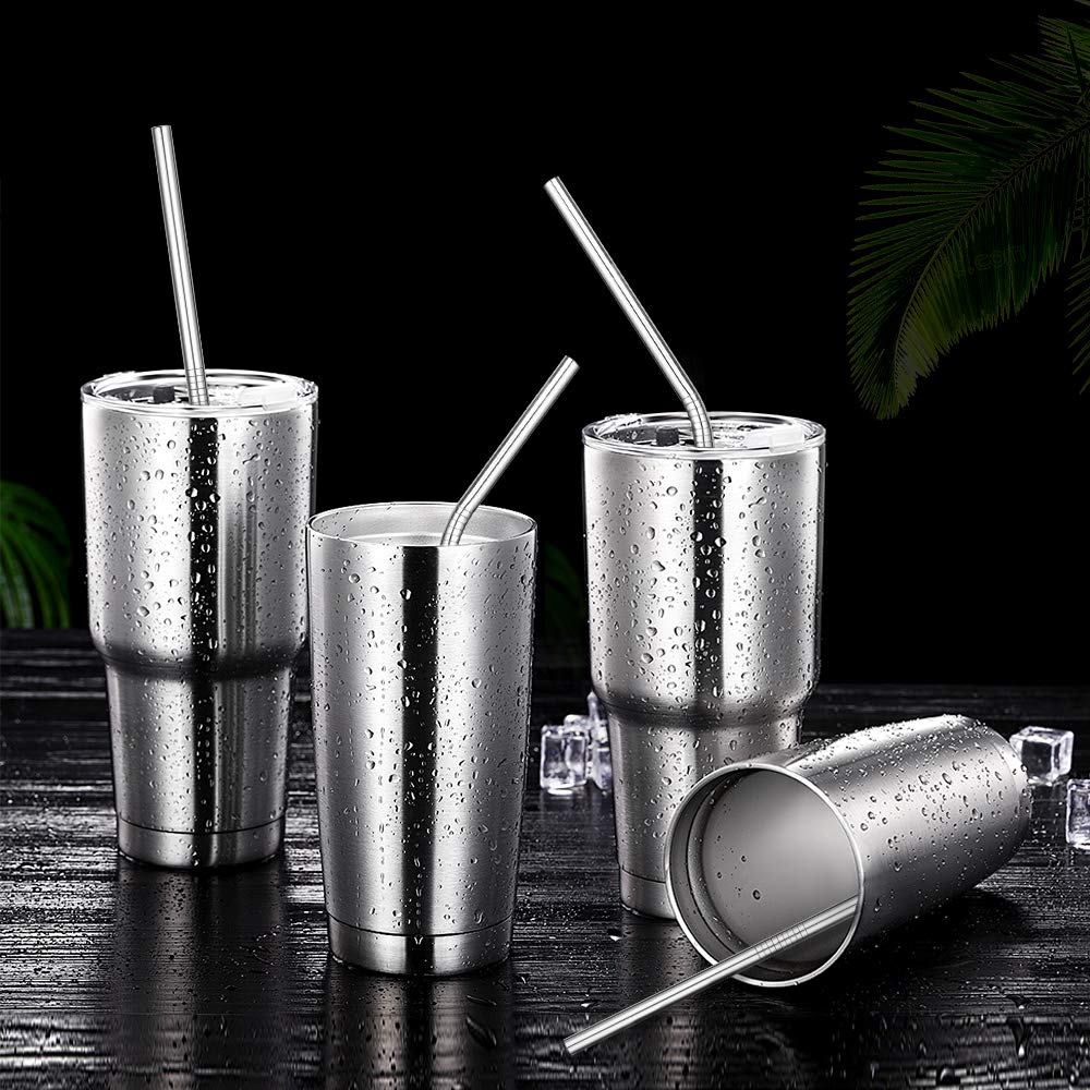Hiware 12-Pack Black Stainless Steel Straws Reusable with Case - Metal Drinking Straws for 30oz and 20oz Tumblers Dishwasher Safe, 2 Cleaning Brushes Included