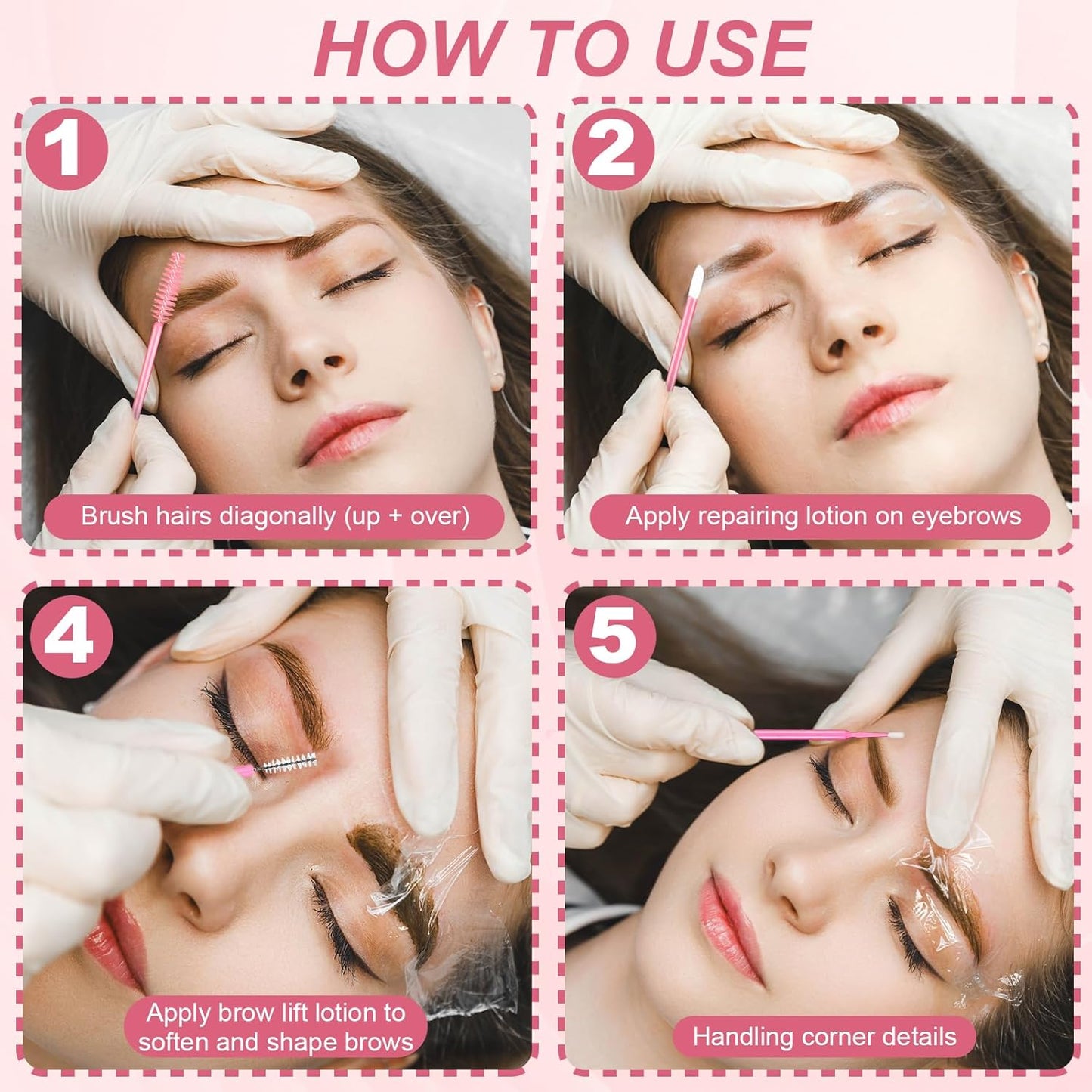 Skiennix 230 Pcs Pink Brow Lamination Supplies - Micro Eyebrow Spoolies & Disposable Lip Applicators Set