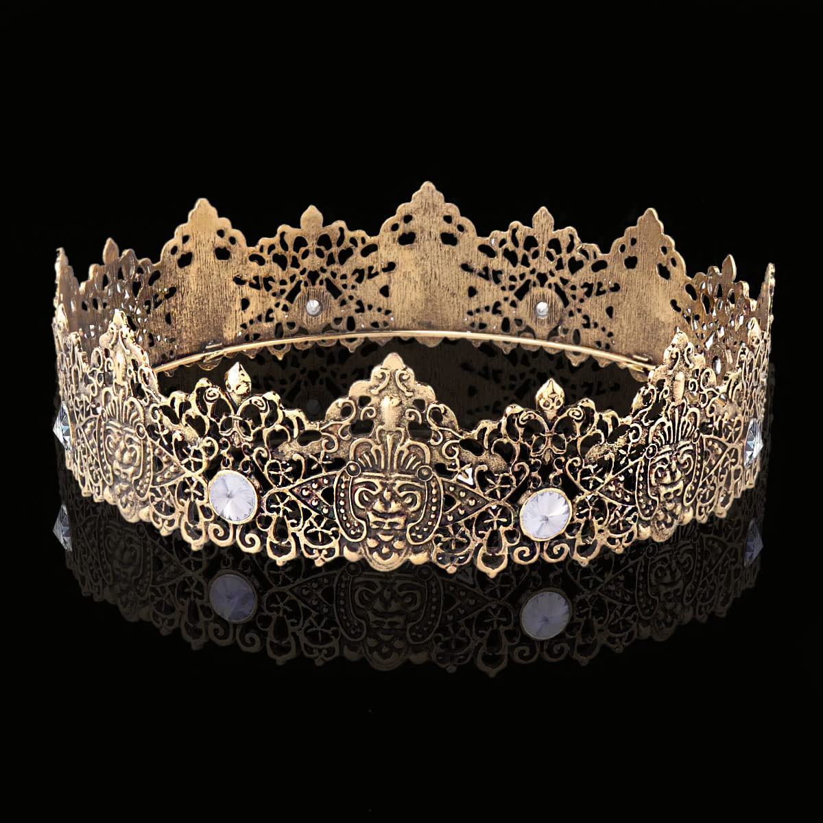 King Men Tiara Crown Imperial Medieval Headband Crystal Pageant Costumes For Birthday Party Prom Halloween Hair Accessories (Dark Gold With White Stone)