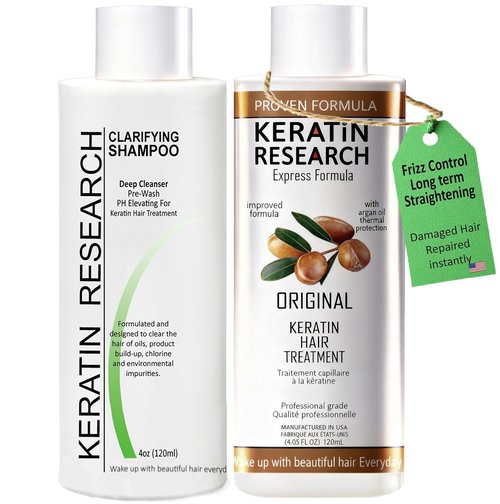 Keratin Research Brazilian Keratin Hair Straightening Complex | Long-Lasting Blowout Treatment with Argan Oil - 2x 120ml