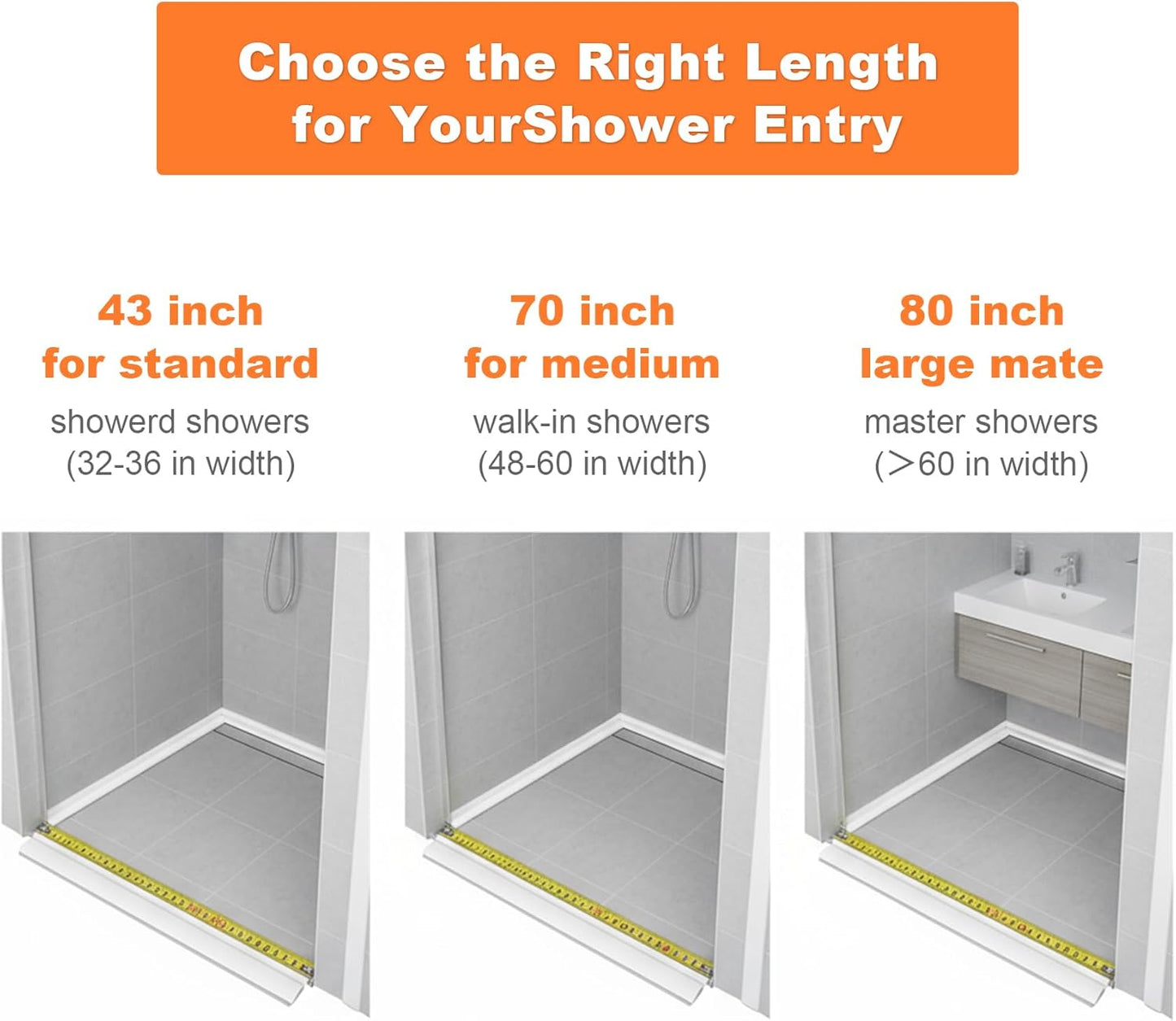 Skiennix 70-Inch Shower Water Dam - Collapsible Splash Guard for Wet & Dry Separation