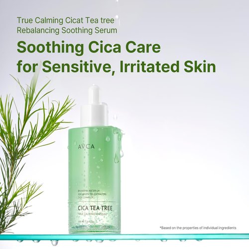 AVCA Cica Tea Tree Calming Serum - Soothing Redness & Blemish Control for Sensitive Skin | 100ml (3.38 fl. oz)