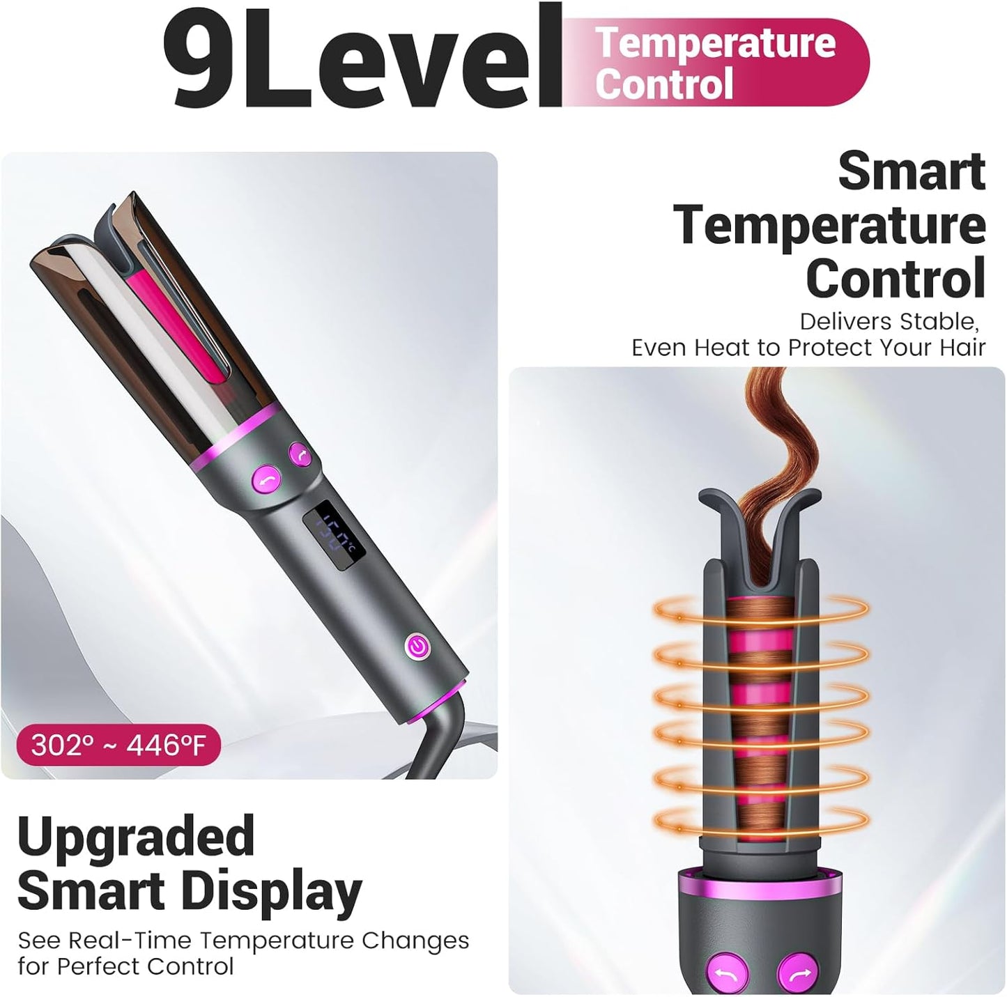 Skiennix Negative Ion Automatic Rotating Curling Iron - Smart Tangle-Free, Dual Voltage, Portable 1-Inch Ceramic Curler for Home & Travel