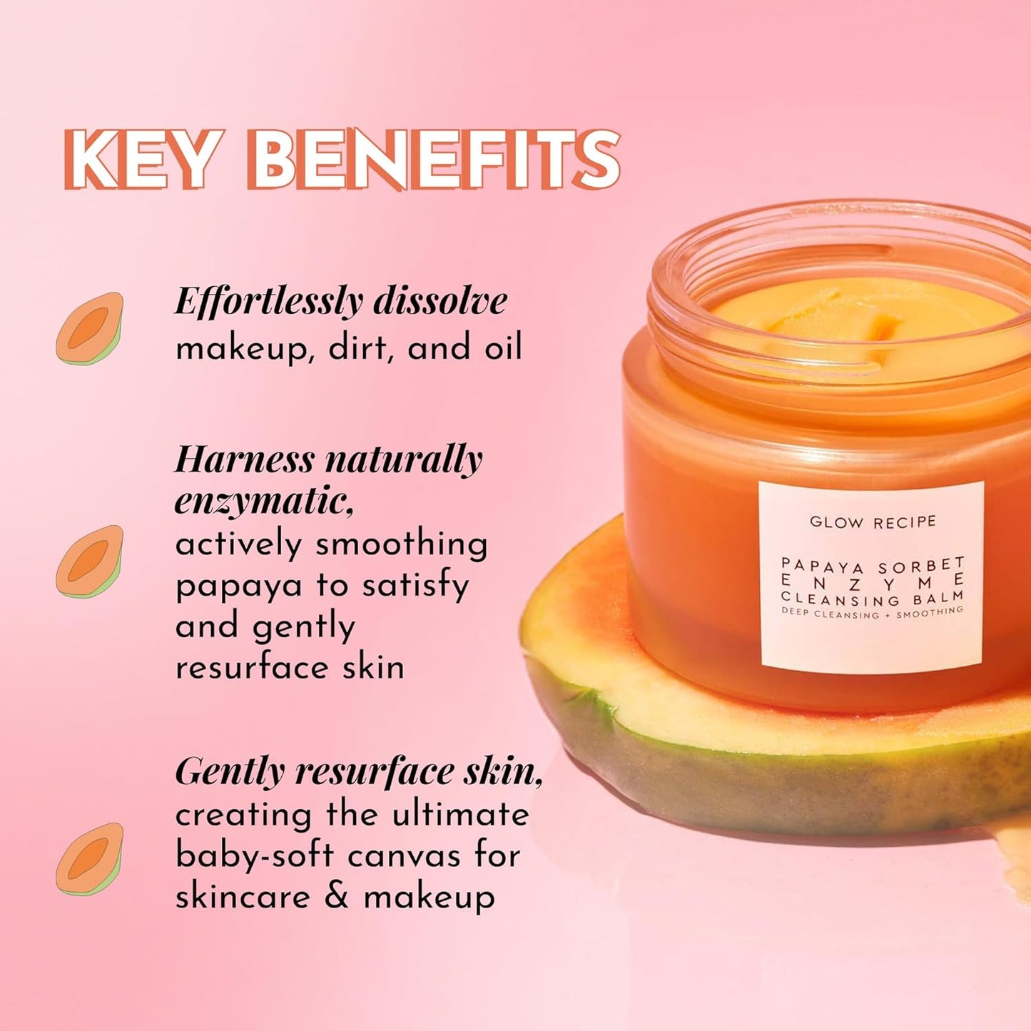 Glow Recipe Papaya Enzyme Cleansing Balm - Gentle Exfoliating Makeup Remover | Hydrating 3.38 oz