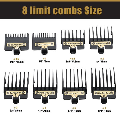 BaBylissPRO Clipper Guards - 8PCS Replacement Set for FX870, FX880, FX825 & FX673 - Black