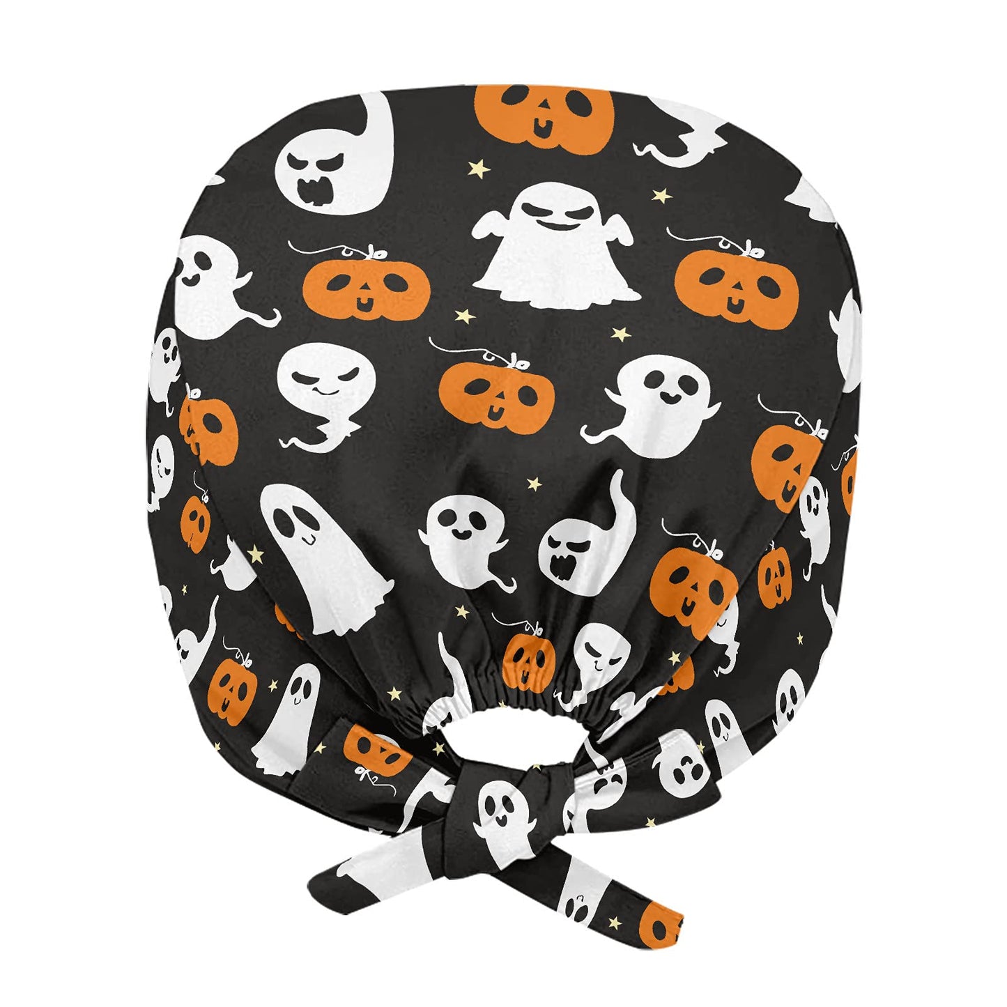 JEOCODY Halloween Ghost Pumpkin Print Women Men Working Caps with Adjustable Tie Back Hat One Size