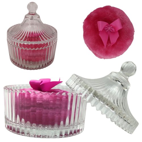 2 Pcs Large Body Powder Puff and Container Powder Container with Puff Powder Puff Crystal Container Soft Washable Reusable Velour Face Body Glitter Powder Puff Wet Dry Makeup