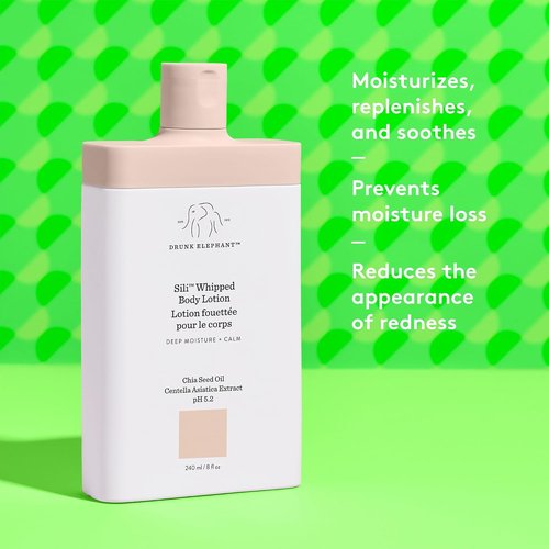 Drunk Elephant Sili Whipped Body Lotion - 240 ml/8 fl oz - Rich Daily Moisturizing Lotion - Clean Clinical Skincare - Cruelty-Free - Free of Essential Oils, Silicones, and Fragrance