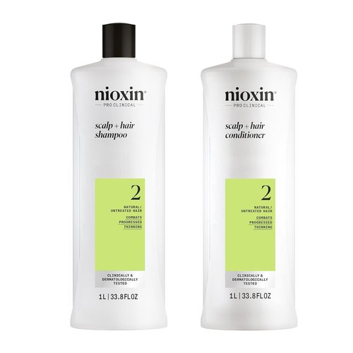 Nioxin System 2 Cleanser Shampoo & Scalp Therapy Conditioner for Thinning Natural Hair | 33.8 oz