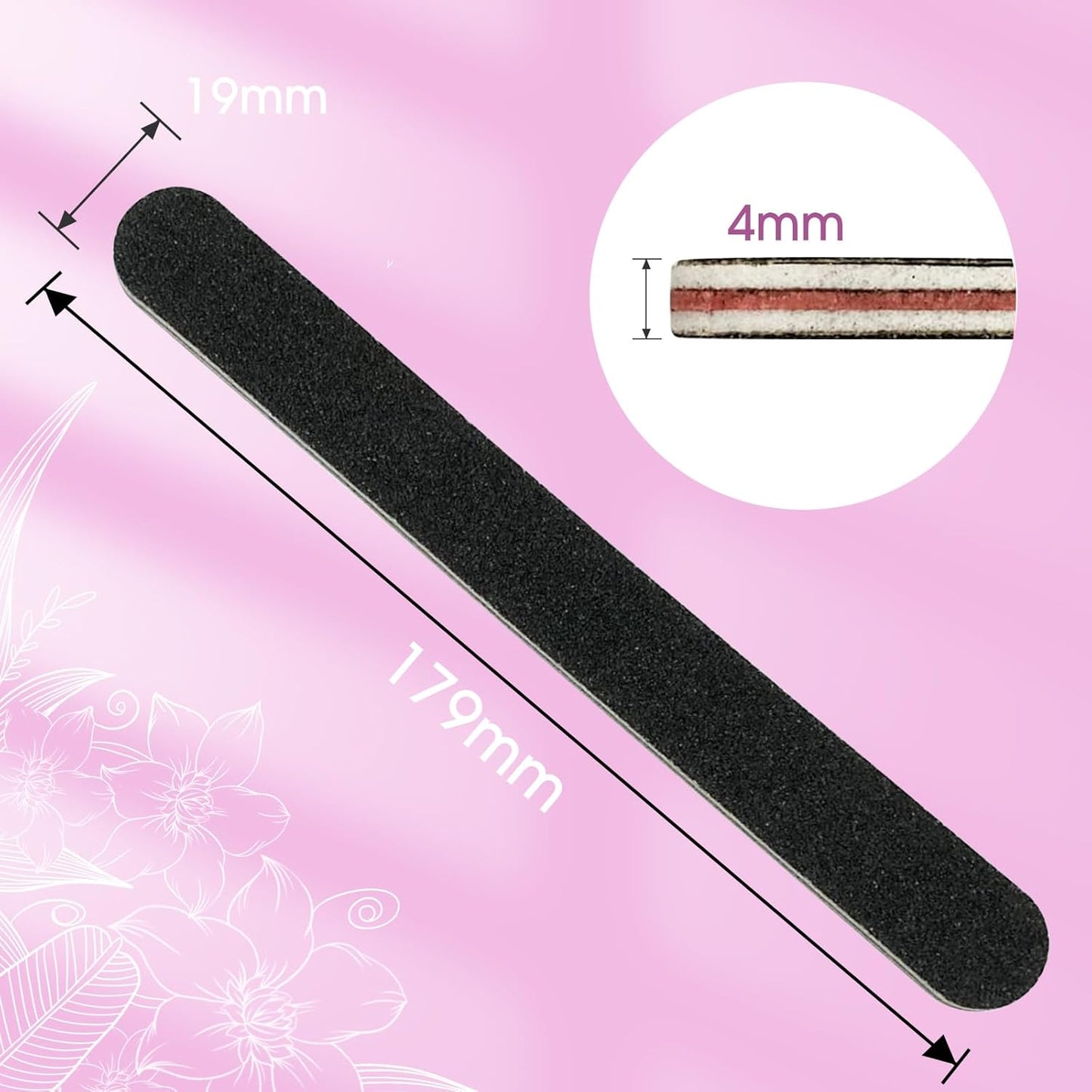 Skiennix 10 PCS Nail Files - Double-Sided 100/180 Grit Emery Boards for Acrylic Nails | Black