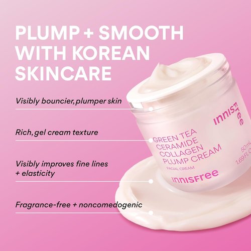 Innisfree Green Tea Ceramide Collagen Plump Cream - Korean Face Moisturizer for Youthful Skin