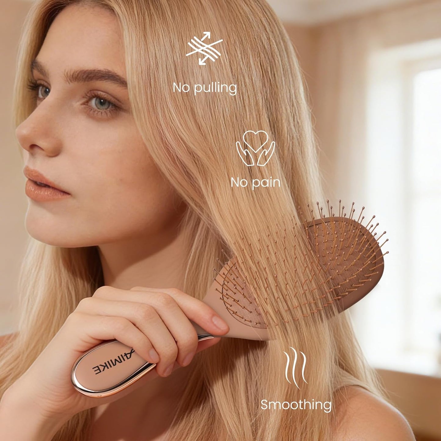 AIMIKE Detangler Brush - Pain-Free Mocha Mousse Brush with Ultra-Soft FlexGlide Bristles | Ideal for Thin, Fine Hair
